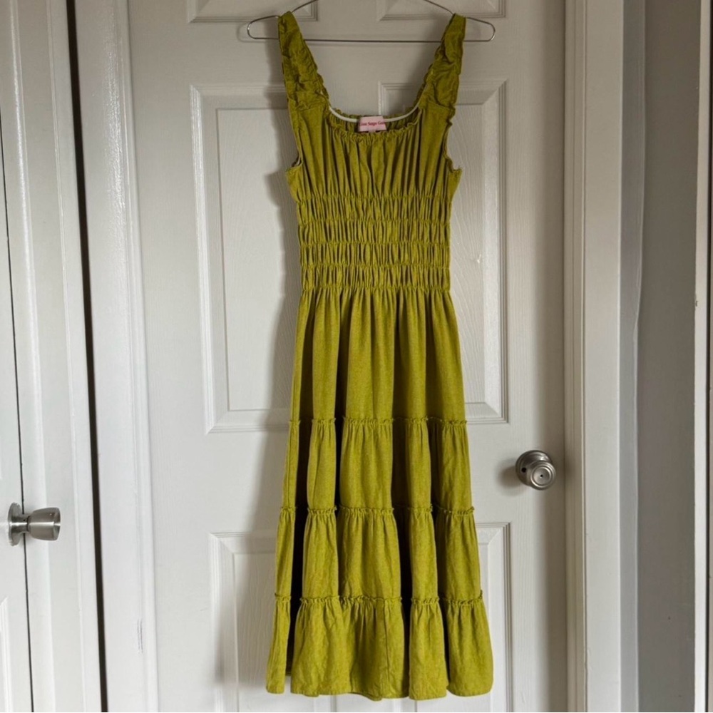 Lisa Says Gah Olive Smocked Midi Dress